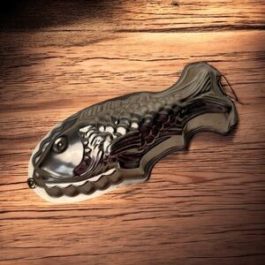 Fish Jello Mold Straight Cake Pan 13" Kitchen Wall Hang Decor Copper Tin VINTAGE